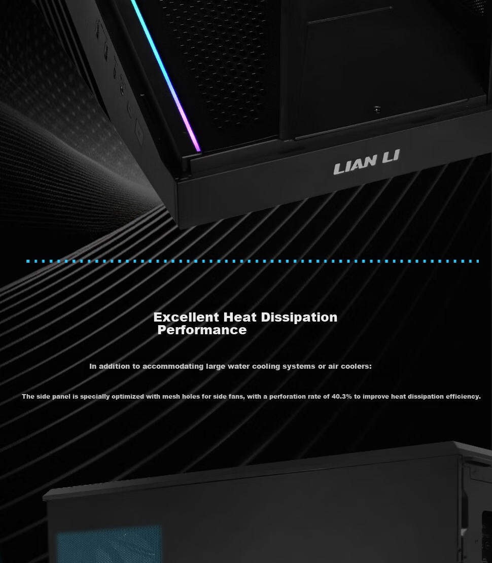 LIANLI Fengyi V100 Computer Case, Seaside View Case, Black / Supports ATX Motherboard / 360mm Water Cooling / Pre-Installed Graphics Card Bracket 5