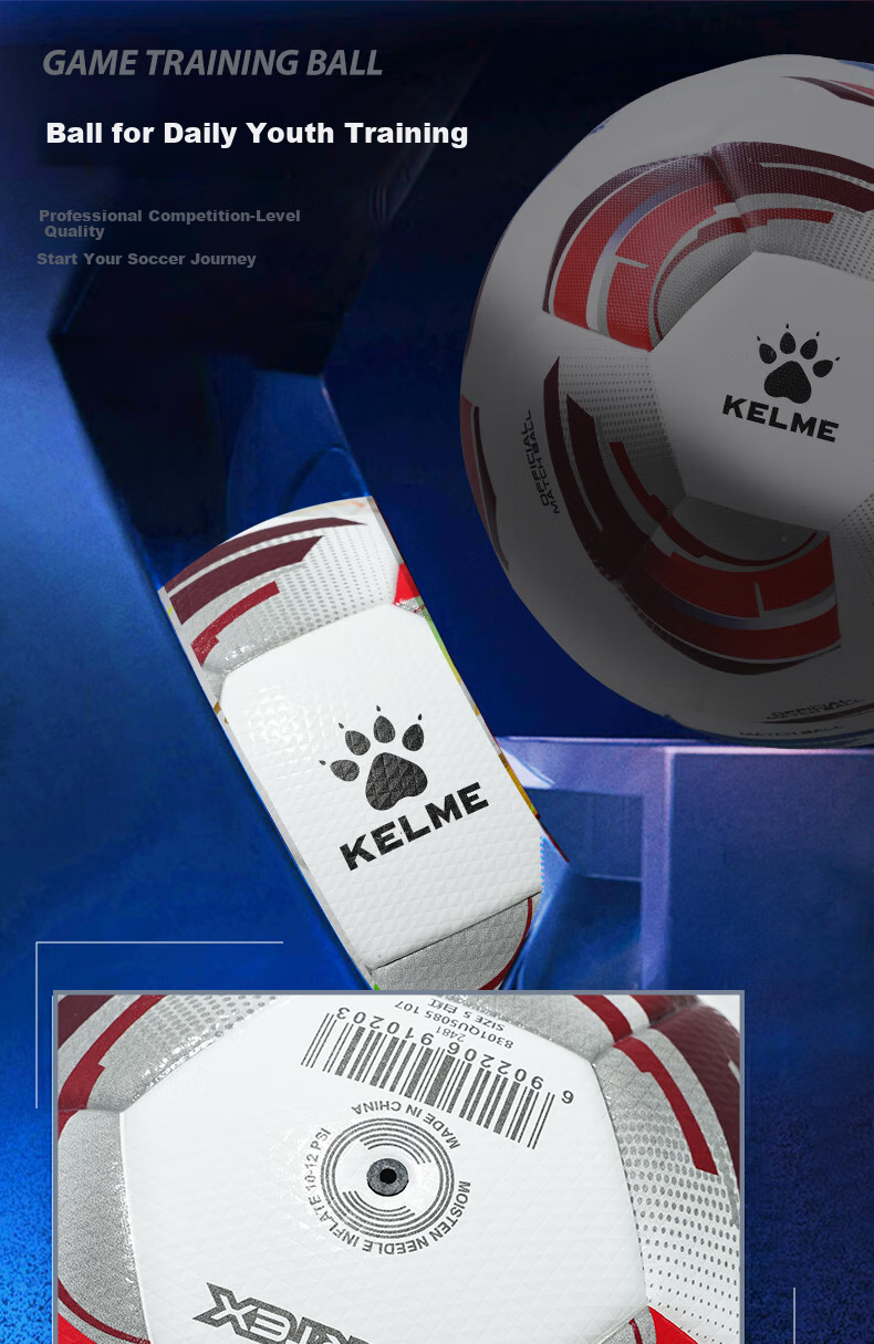 KELME Hot-Melt Soccer Training Match Children's Size 4 Ball, Asian Cup VORTEXAC Wind Fire Wheel, White And Red Size 4 6