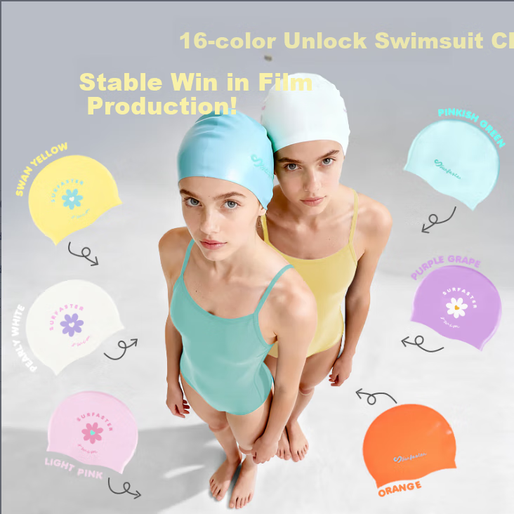 Sulang 16-Color Pearl Luster, Easy to Take Out And Win|0 Pressure-Sensitive Ultra-Elastic Swimming Cap for Long Hair Women, Large Size Non-Binding Silicone, Pink And Gree