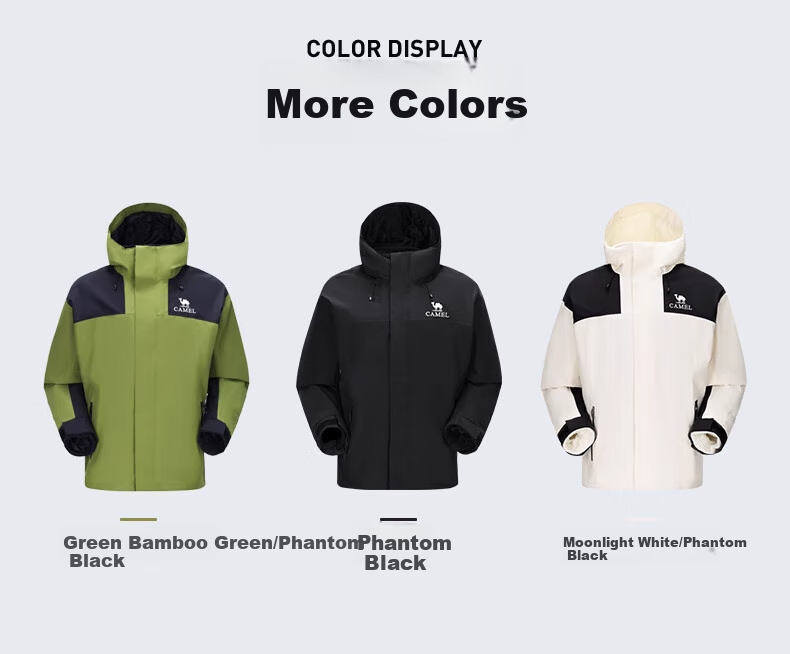 CAMEL Women's Three-In Jacket, Casual Outdoor Windproof And Waterproof Mountaineering Coat, 734CATG614, Phantom Black, Size S 10