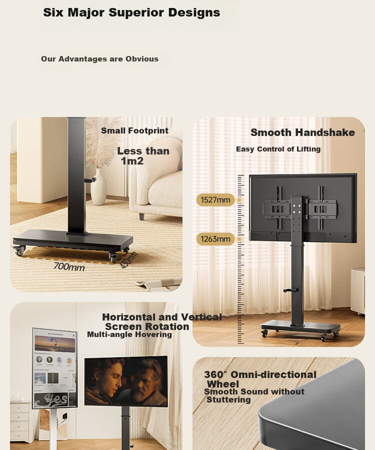 Enlipu TV Stand, Mobile 40-80 Inch Horizontal And Vertical Screen, 90° Rotation, Height Adjustable, Floor-Standing TV Mount, Monitor Bracket Suitable for Multiple Brands of TVs 5