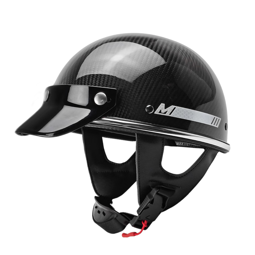 Mypick Carbon Fiber Electric Motorcycle Helmet New National Standard 3C Certified Summer Retro Half Helmet Lightweight Unisex Stylish High-End Motorbike Safety Helmet Glossy Black M (57-58)