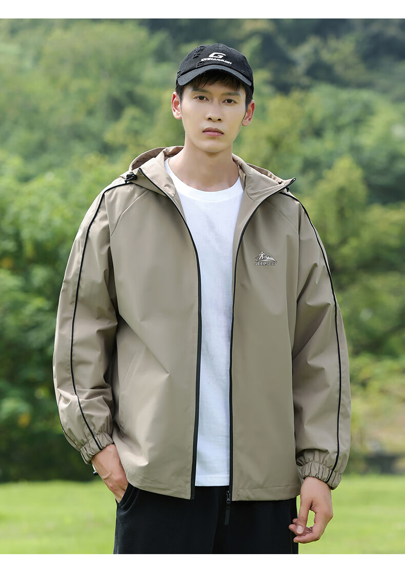 JEEP SPIRIT Men's Autumn Casual Hooded Zip-up Jacket Solid Color Workwear Coat Black 2XL 3
