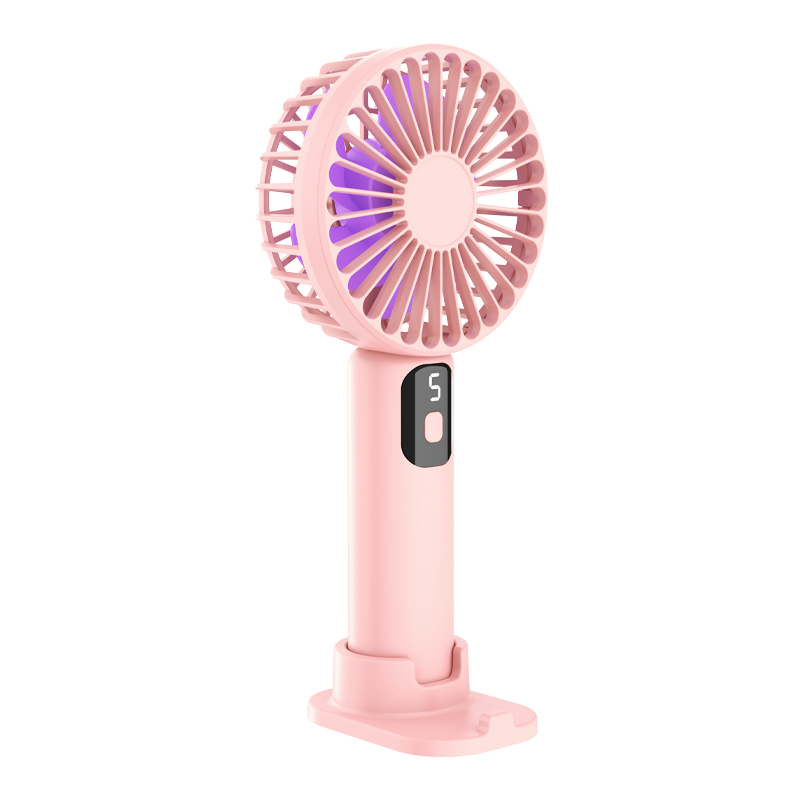 HBOALG USB Handheld Mini Fan, Multifunctional Digital Display Long Standby Fan, Portable Rechargeable Fan for Office, Dormitory, Desktop And Outdoor Use, Pink