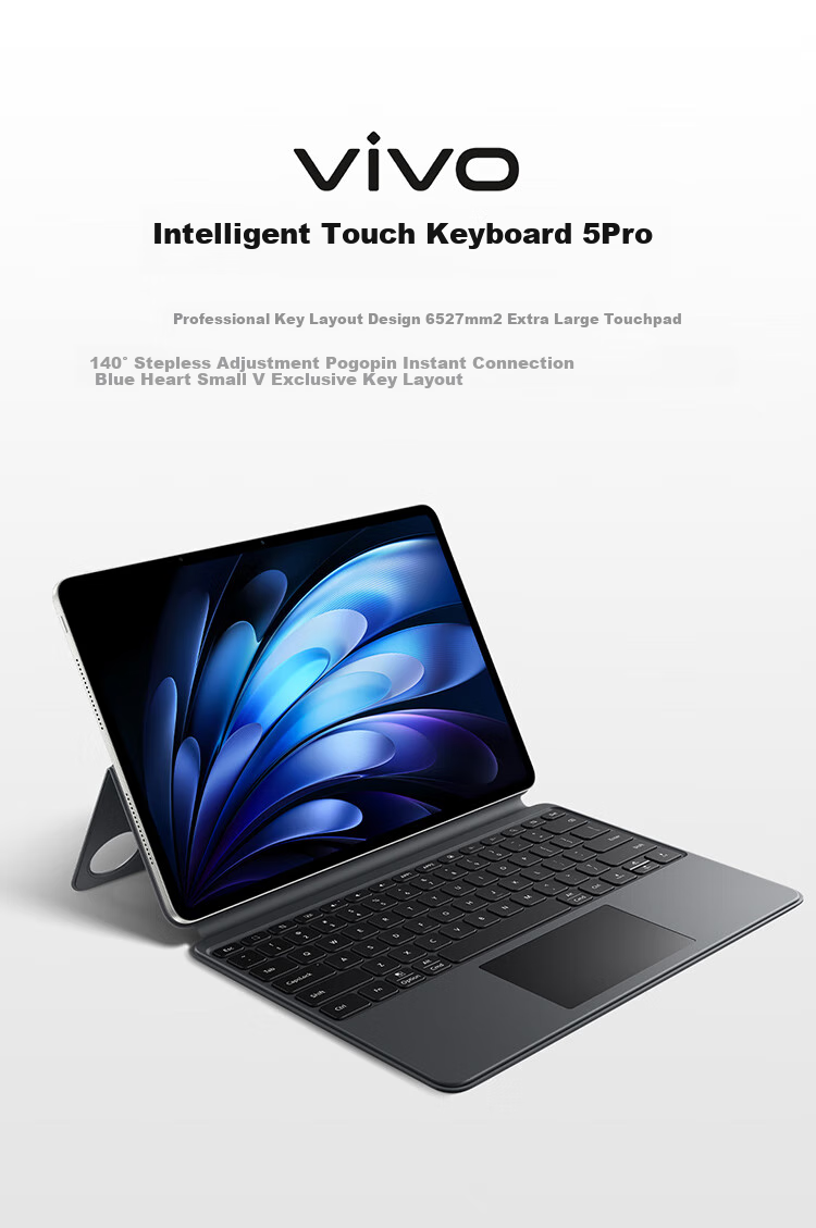 Vivo Smart Touch Keyboard 5, New Moon Gray, Professional Key Layout Design, Extra-Large Touchpad, 140° Adjustable [Compatible with Vivo Pad5 Tablet] 1