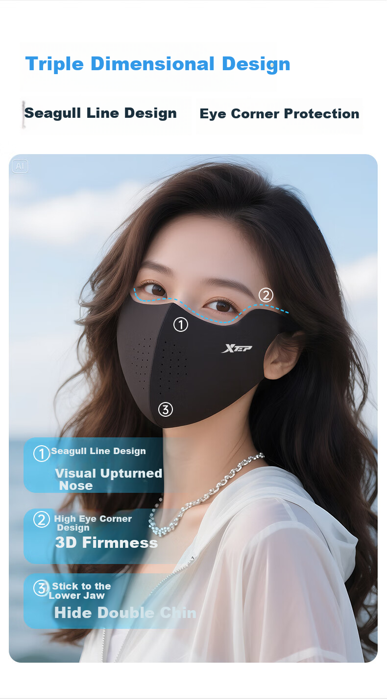 XTEP Sun Protection Face Mask [Set of 3], Full-Face Ice Silk Mask for Women, UV Protection Face Cover, Summer High-Quality Breathable 8