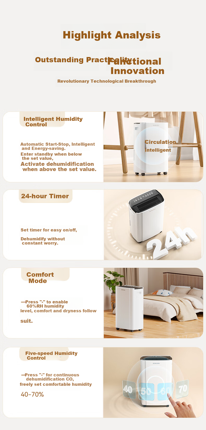 DOROSIN Dehumidifier, Dehumidification Capacity 21 Liters/day, for 42㎡ Home Use, Quiet Operation, Basement Clothes Drying And Dehumidification Device, Guest Bedroom Moisture Absorber And Dryer ER-20 10