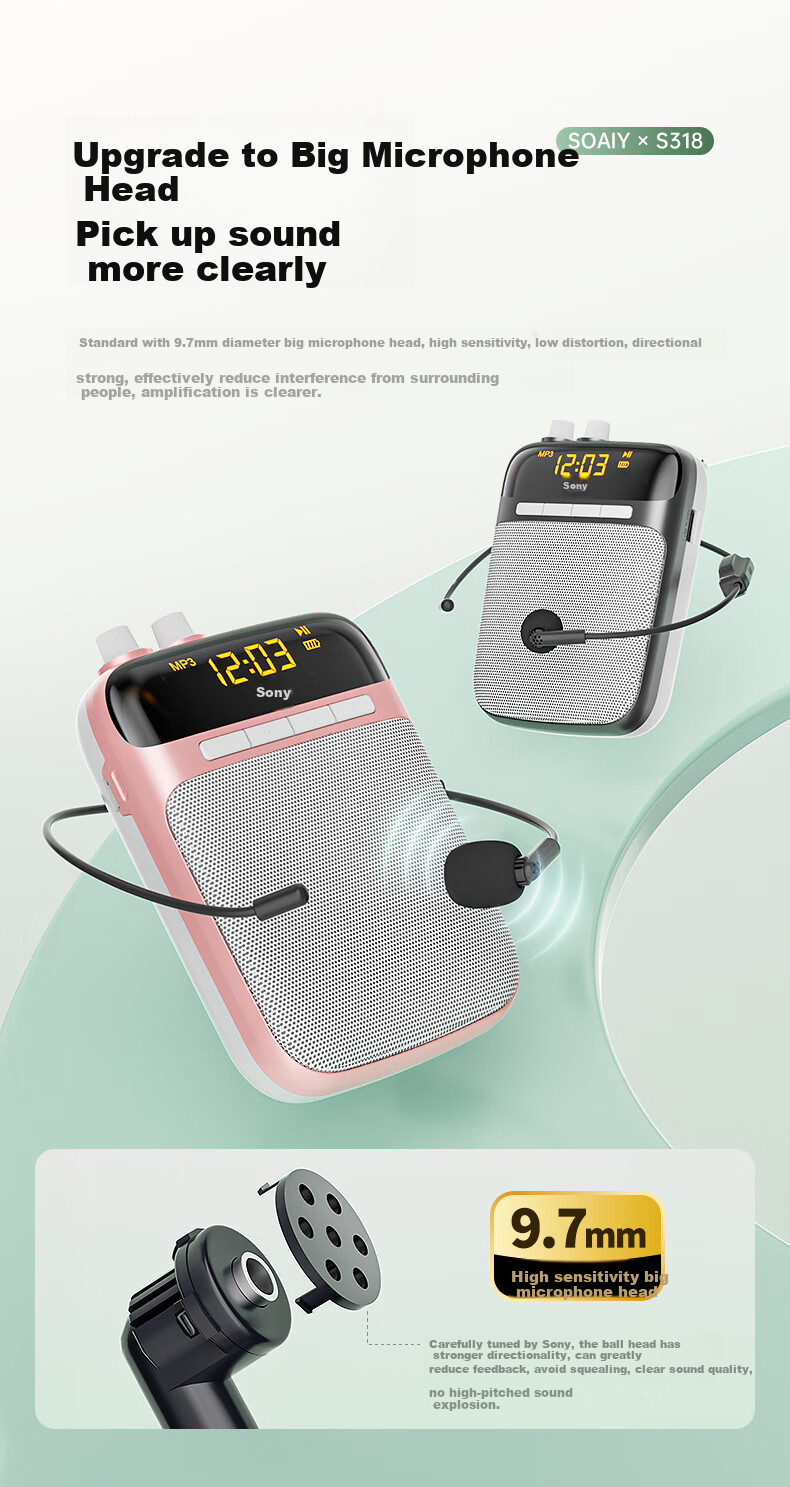 Soaiy S318 Small Bee Amplifier, Teacher-Specific Bluetooth Speaker, Teacher's Teaching Loudspeaker, Waist-Mounted Microphone, Tour Guide Portable Megaphone, Gift for Hailing, TF Card And USB Drive, Black 9