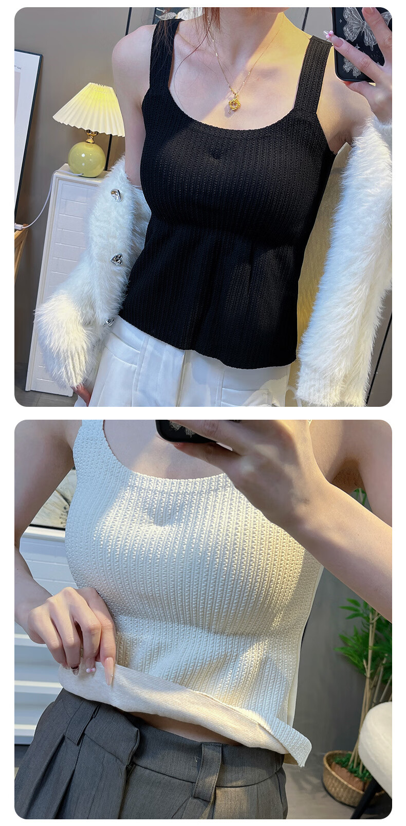 YUZHAOLIN Women's Warm Vest with Built-in Chest Pad, Wool and Silk Blend, Fleece-Lined, Stylish Back, Autumn Winter Base Layer Top 3
