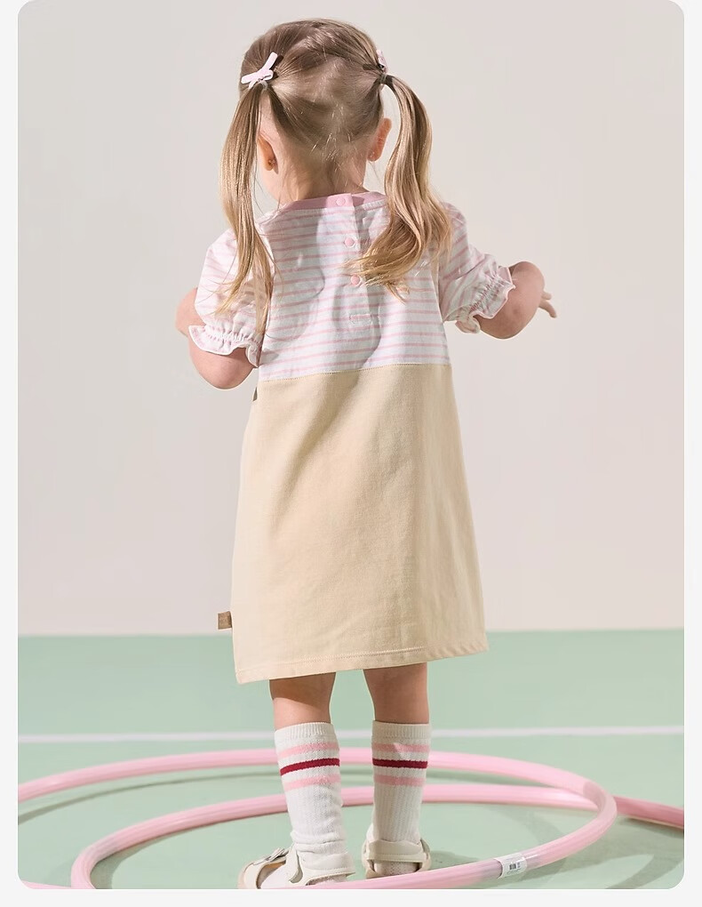 DAVE & BELLA Girls' Dress, Children's Faux Two-Piece Dress, Summer Wear, Baby Puff Sleeve Clothing 6