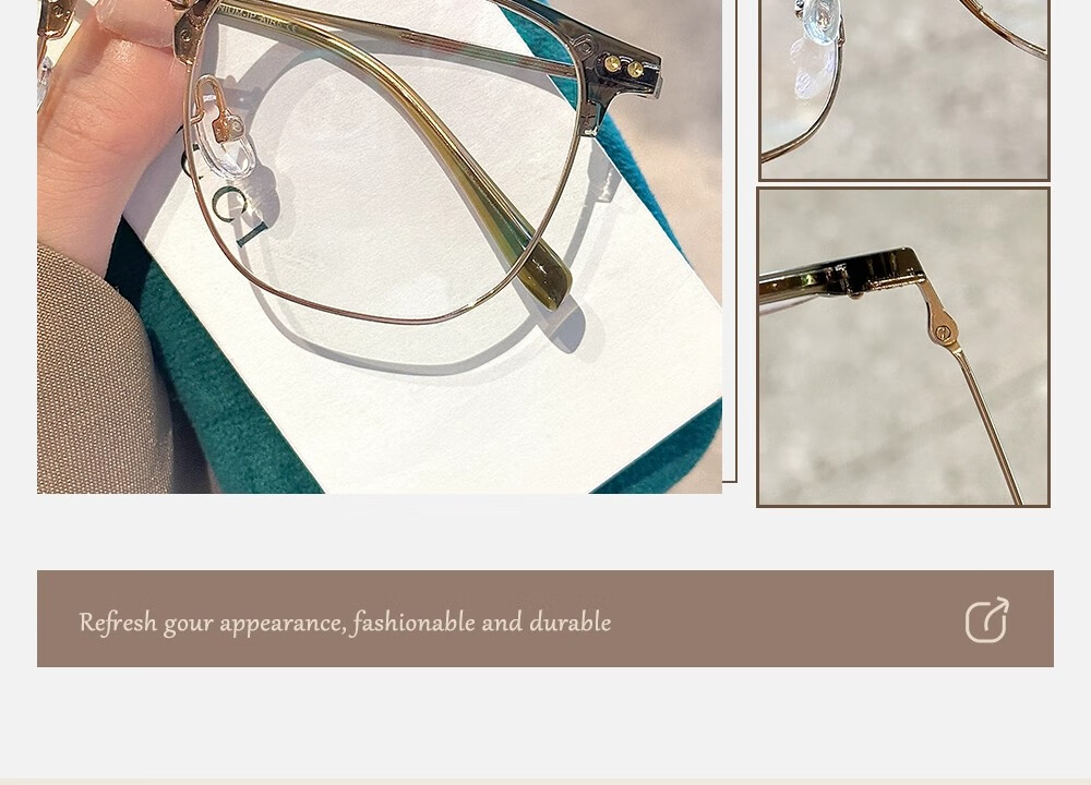 Cuntiandaofu Blue Light Blocking Glasses, Semi-Rimless Glasses, Ultra-Light Large Frame Glasses to Make Face Look Smaller, Plain Non-Prescription Glasses, Brightening Olive Gree 6