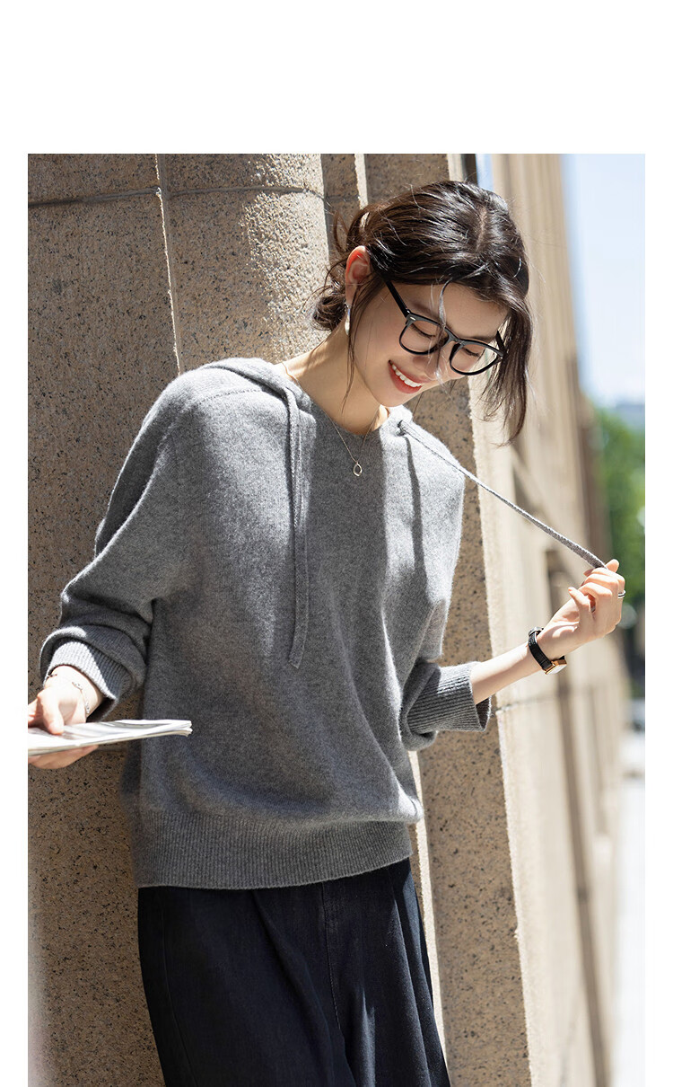 Demana Seamless 100% Merino Wool Winter Simple Hooded Drop Shoulder Loose Knit Sweater for Women 3