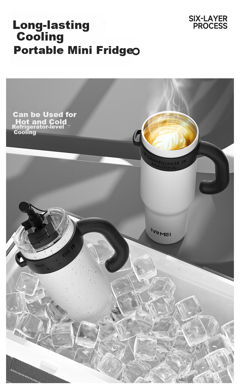 NRMEi Insulated Large Capacity Men's Thermos Cup One-Button Lid Straw Ice King Giant Tumbler Water Bottle 11