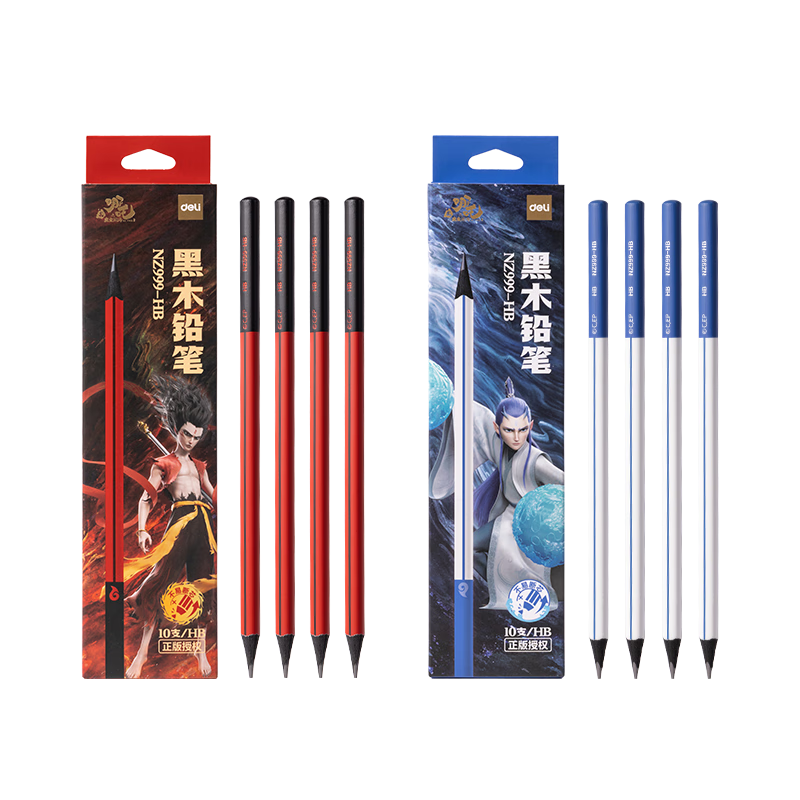 Deli 10-Pack HB Nezha Black Wood Writing Pencils, Graphite High-Quality Hexagonal Barrel, Exam Art Student Sketching Writing Pencils, Gift for Students, NZ999-HB Back-To Stationery