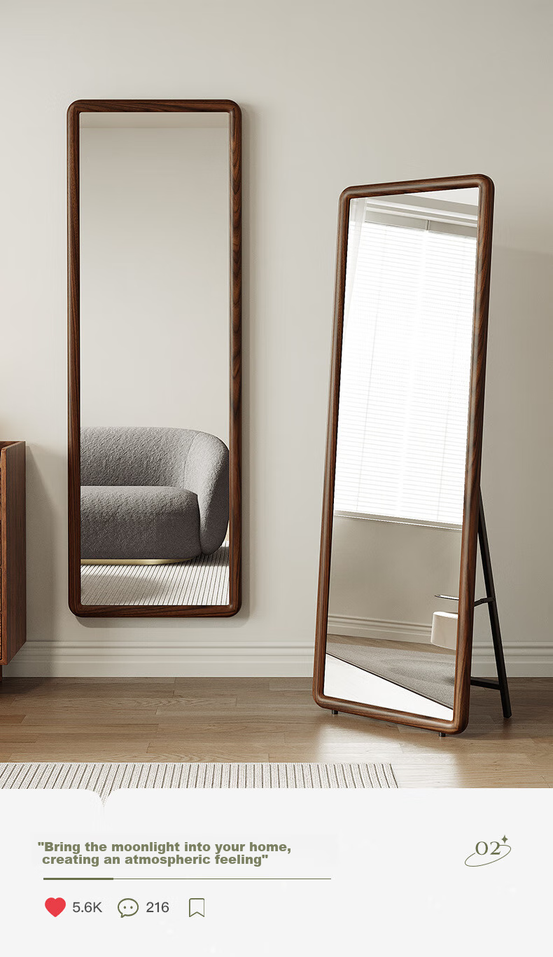 Moxiao Solid Wood Full-Length Mirror, Floor-Standing Bedroom Wall-Mounted Mirror, Simple Dressing Mirror, 45*155 Cm, Black Walnut Color 11
