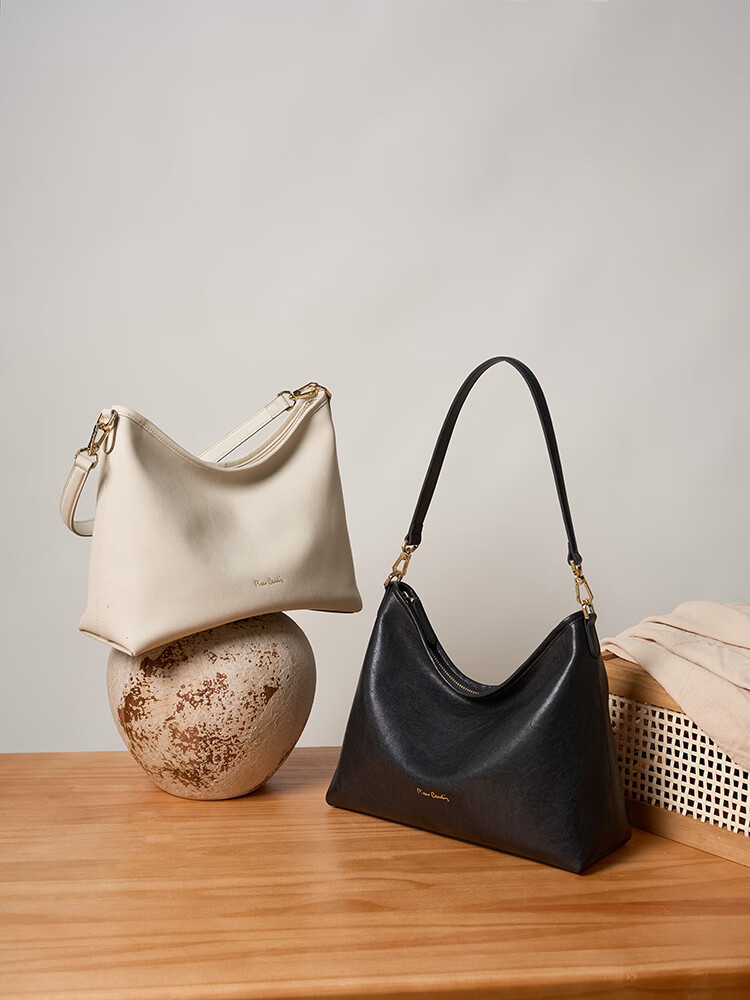 Pierre Cardin Hobo Handbag, Top-Grain Leather, Shoulder Crossbody Women's Bag, Gift for Girlfriend on May 20th, Black, with Free Gift Box 3