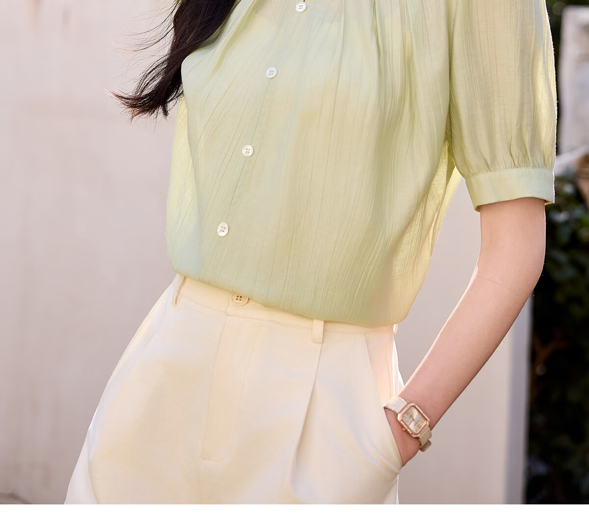 Chushen Summer Women's Short Sleeve Shirt V-Neck Hollow Out Elegant Vacation Style Chiffon Blouse S52X016 2