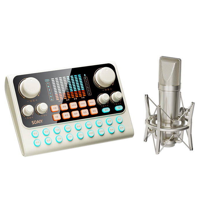 Soaiy S6 Sound Card + SC9 Microphone Live Streaming Equipment Set, Handheld Live Singing Device for Mobile Phones And Computers, Professional Karaoke Microphone Stand with External Voice Amplifier for Streamers