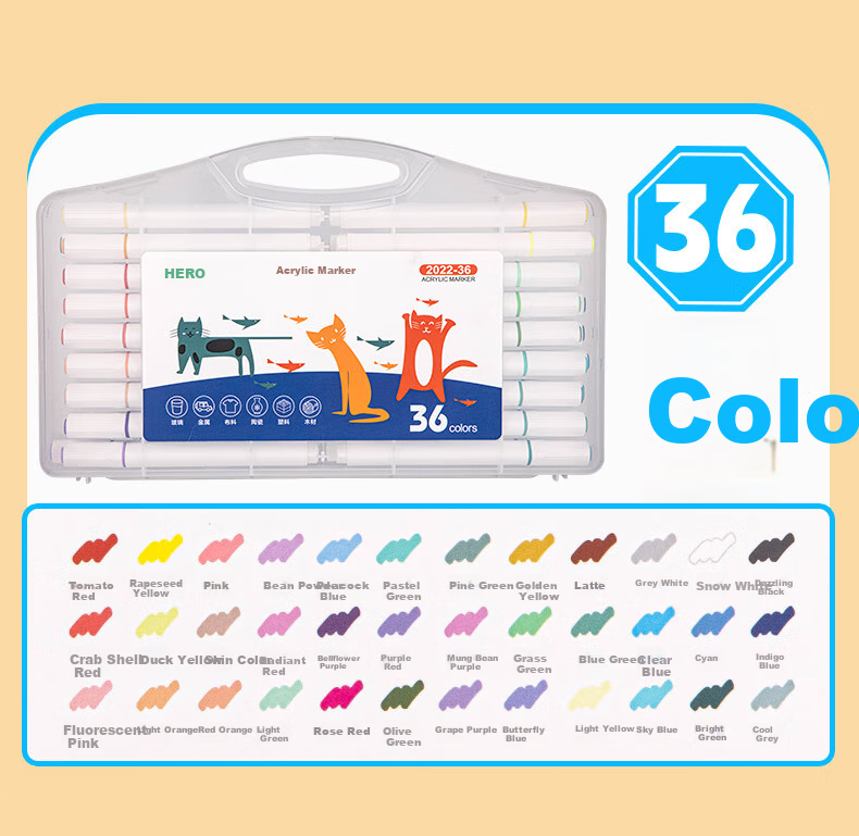 HERO Acrylic Markers, 2011 Water-Based Student Art Drawing Hand-Drawn Watercolor Pens, 36 Colors of Watercolor Pens for Art Educatio 17