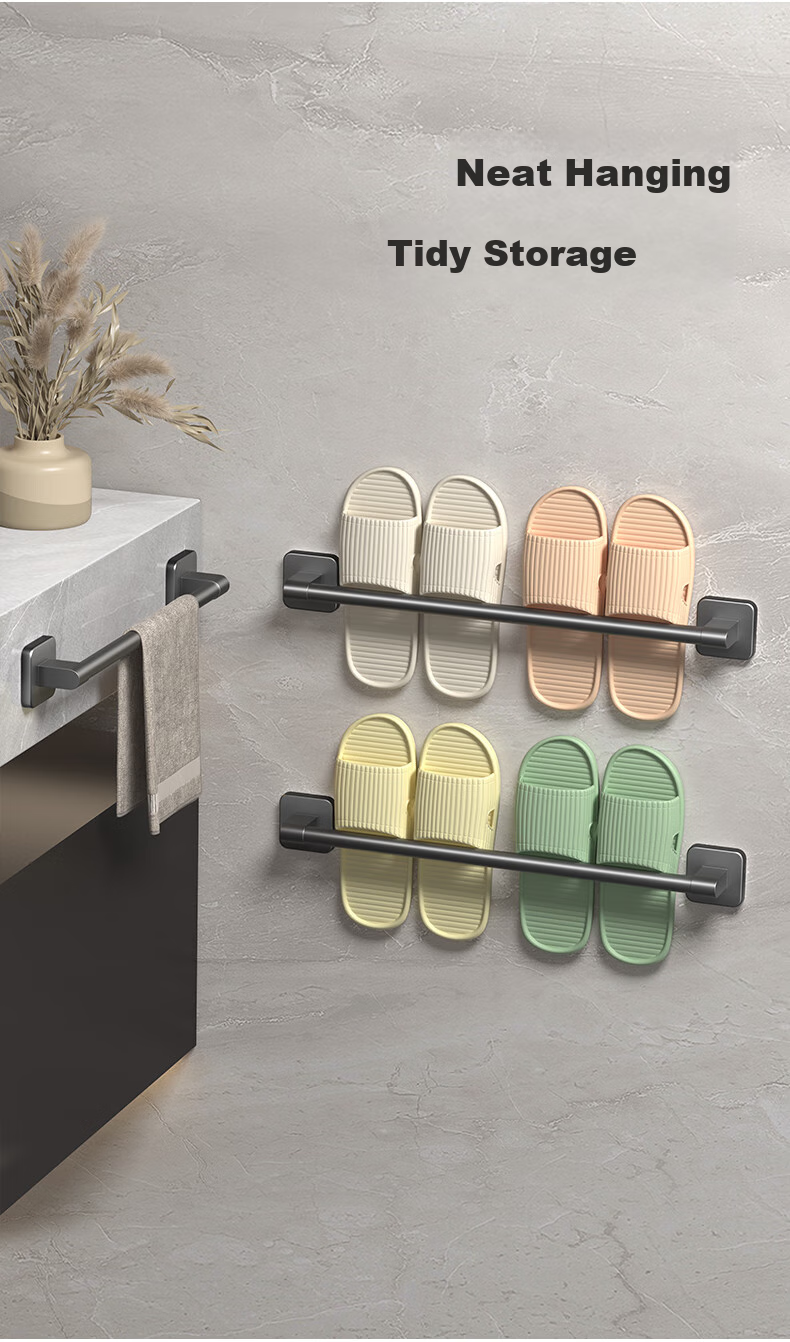 Huxiansen Bathroom Slipper Rack, Wall-Mounted without Drilling, Storage Shelf for Bathroom, Hanging Rack for Toilet, Door-Back Hanger 5