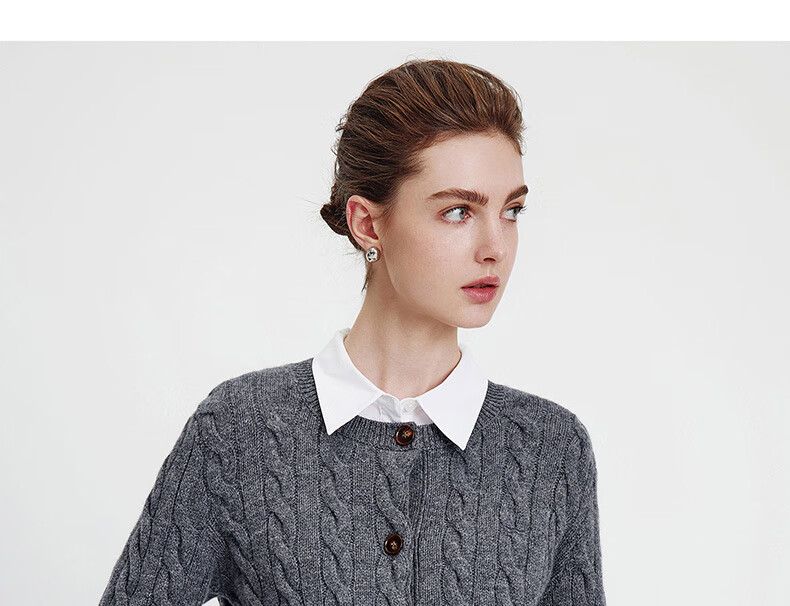 NaviKeel Italy Small Sailboat Women's 100% Wool Cable Knit Cardigan Sweater Jacket 2334094512 Light Gray M 32
