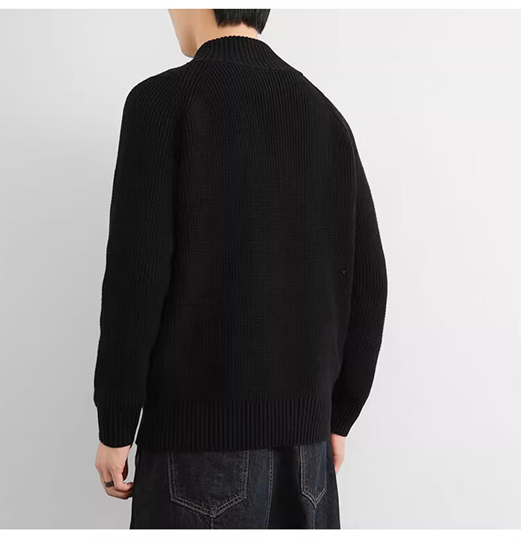 JEEP Men's Winter Thickened Zipper Base Layer Sweater Loose Knitwear Dark Gray M 6