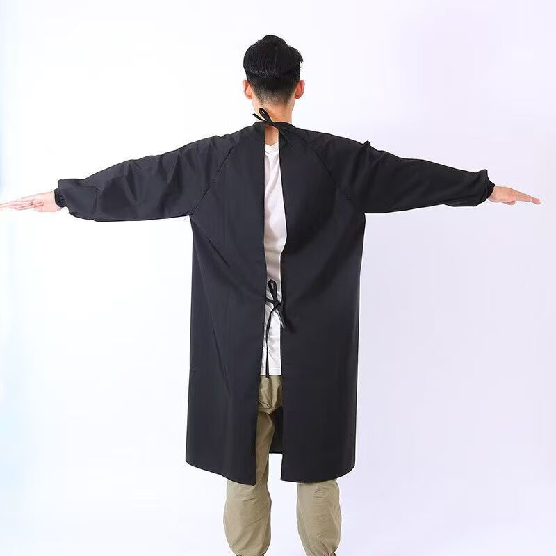 Kingstan Long Sleeve Waterproof, Oil-Resistant, Acid and Alkali Resistant Apron for Kitchen, Restaurant, Canteen - Black