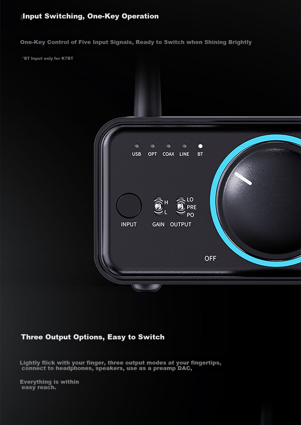 FiiO K7 Desktop Decoding Headphone Amplifier, DSD Decoder All-In Headphone Power Amplifier, HiFi Decoder, Black Decoder 16
