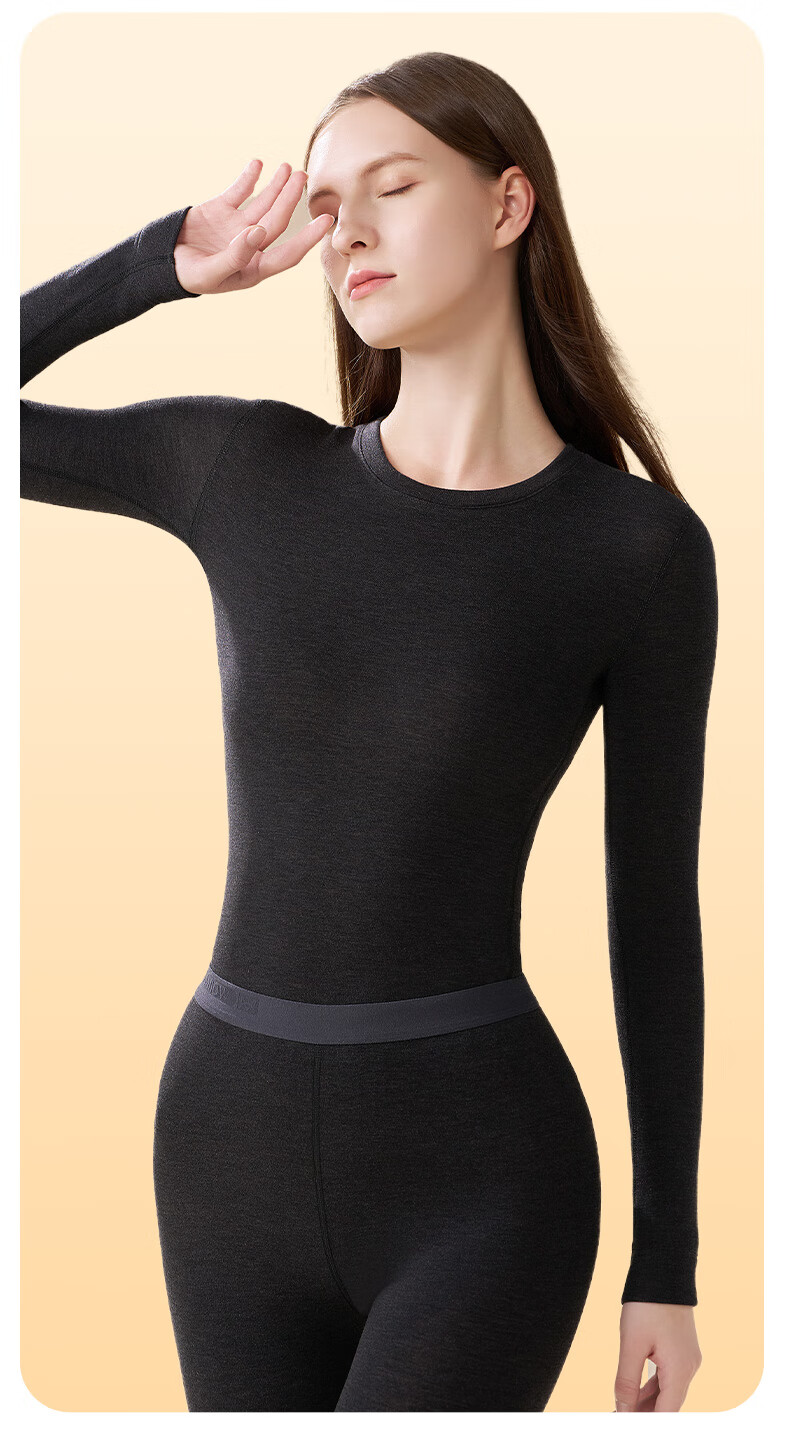 MiiOW Women's Cashmere Silk Thermal Underwear Set 2025 New Edition, Bordered Round Neck Top and Elastic Waist Thermal Pants 18