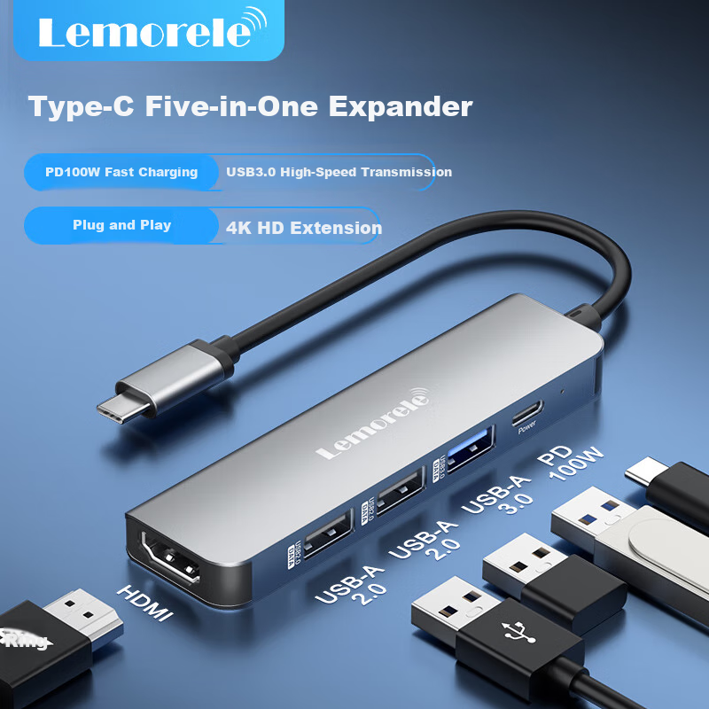 Lemorele Type-C Expansion Dock 5-In Mac Hub HDMI/USB/PD100W Compatible Thunderbolt 4 Laptop Adapter TC101