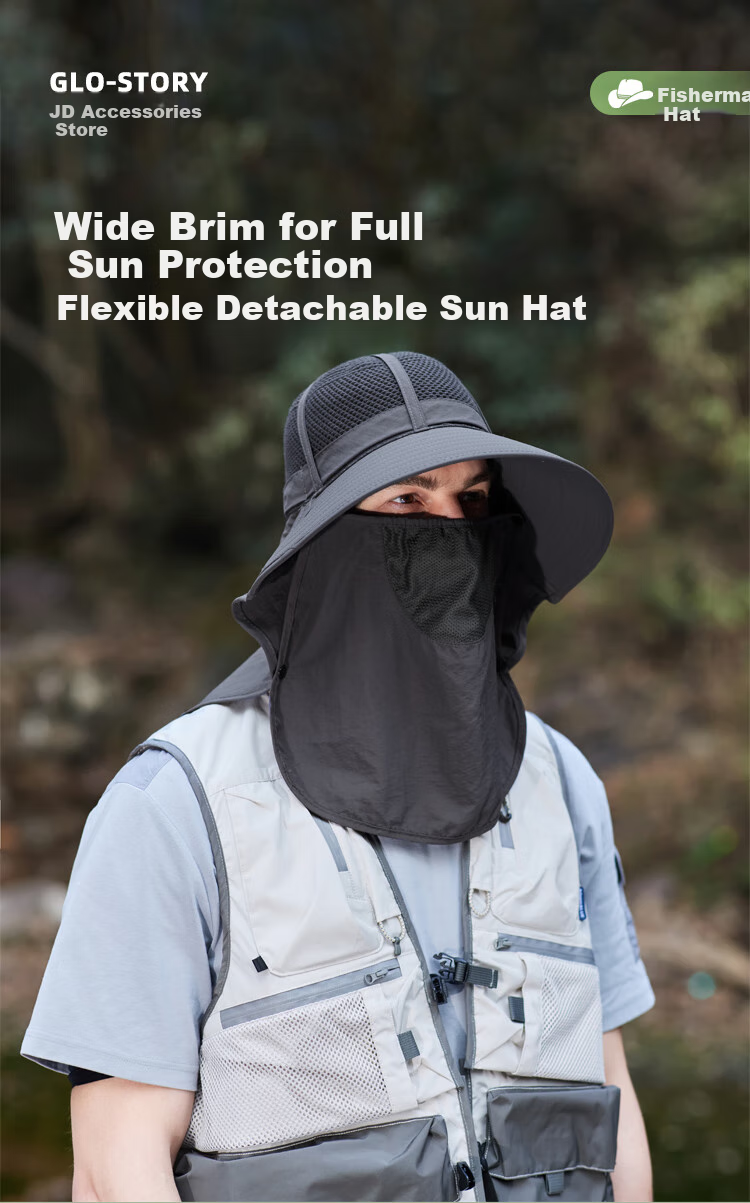 GLO-STORY Men's Summer Outdoor UV Protection Breathable Sunshade Bucket Hat with Ice Silk Face Mask for Women 1