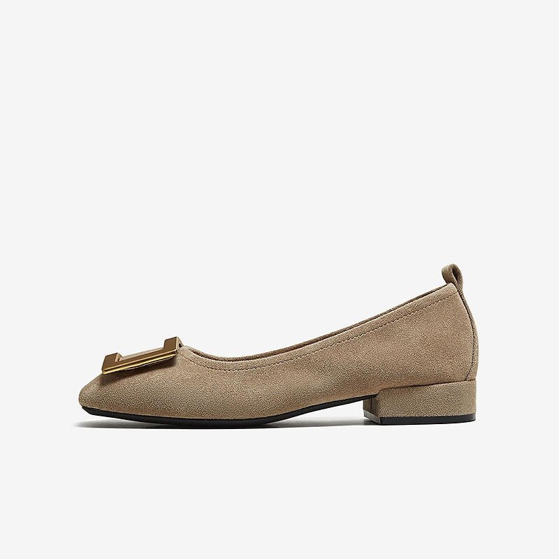 BASTO 26 Spring Simple Fashion Metal Buckle Chunky Heel Square Toe Women's Shoes B0016AQ6 Khaki Size 34