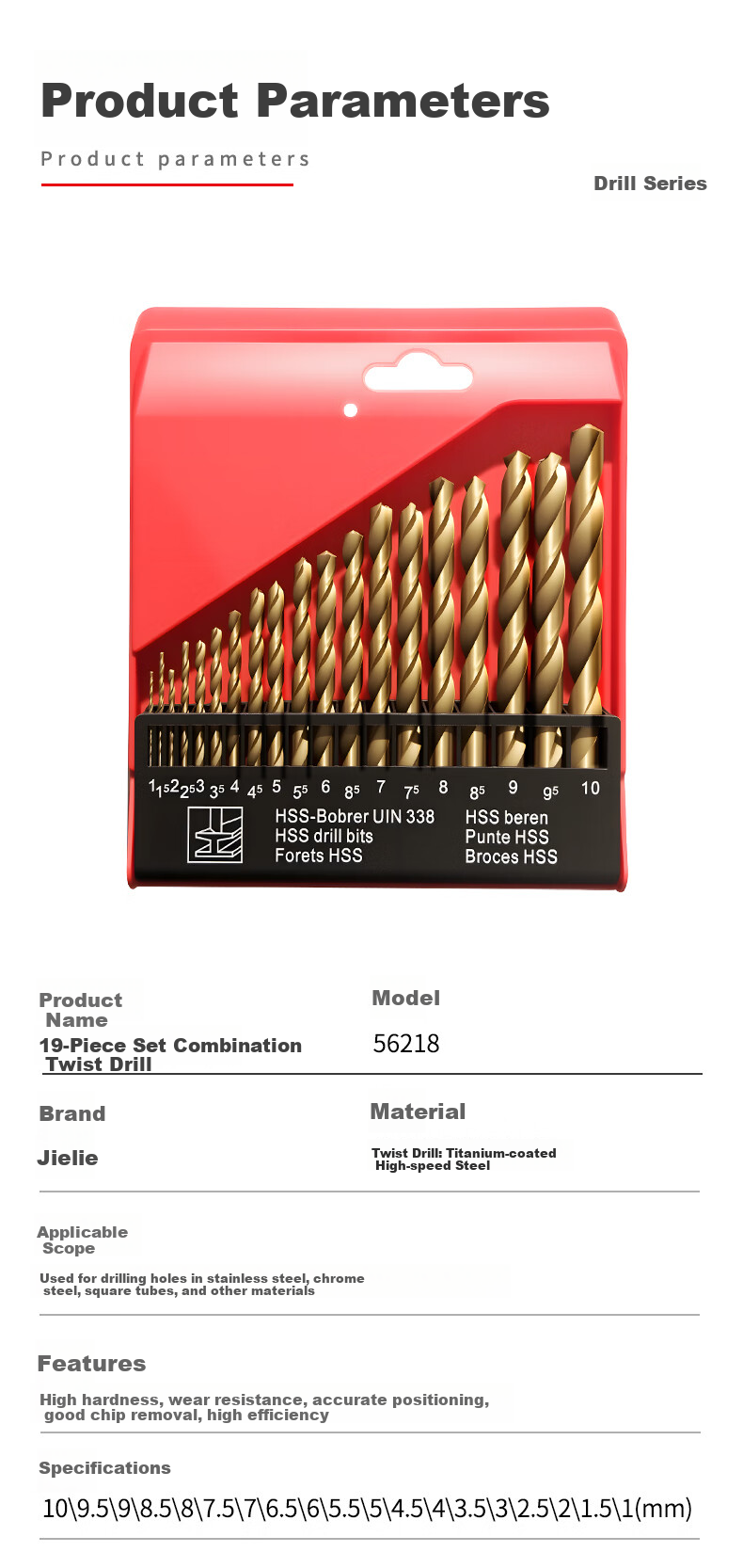 GeeLii Twist Drill Bit Set, Aluminum Alloy Drilling Tiles Metal Steel Hand Drill Bits 19-Piece Set 56218 9