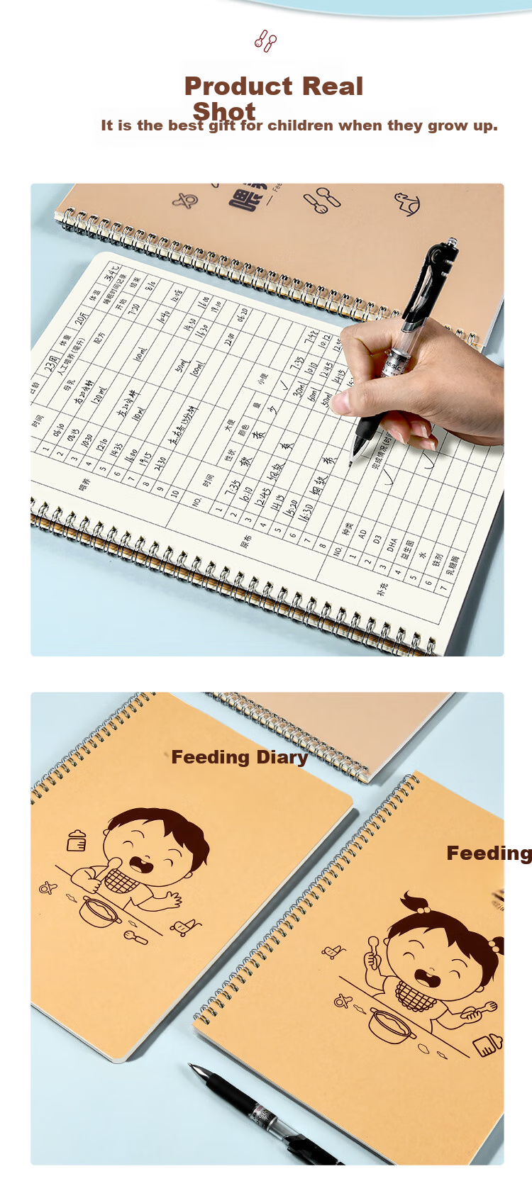 Weikeduoli 2 A5 Feeding Record Books for Baby Boys, Breastfeeding Diary, Newborn Growth Record Manual, Infant Supplementary Food Feeding Book, Soft Spiral Notebook, Can Record 100 Days [Internet Bestseller] 17