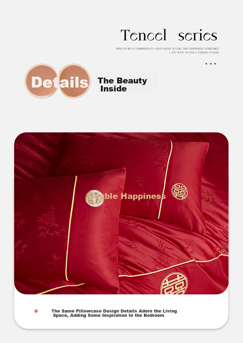 Huangchaojiasi Wedding Four-Piece Set, Wedding Bedding, Skin-Friendly Cotton, Newlywed Bedroom, Red Duvet Cover And Bed Sheet for 1.5/1.8 Meter Bed 13