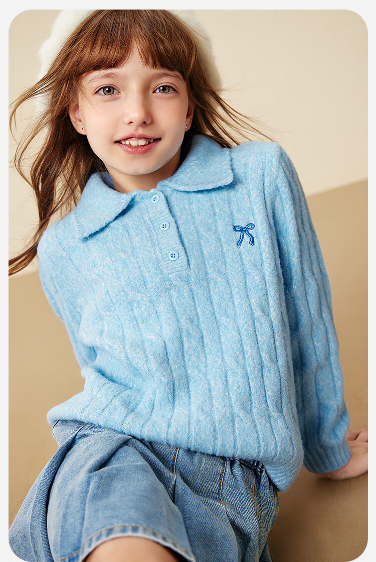 Minibala Kids Girls Mother-Daughter Sweater 2025 Winter Sweet College Style Polo Collar Knitwear 5