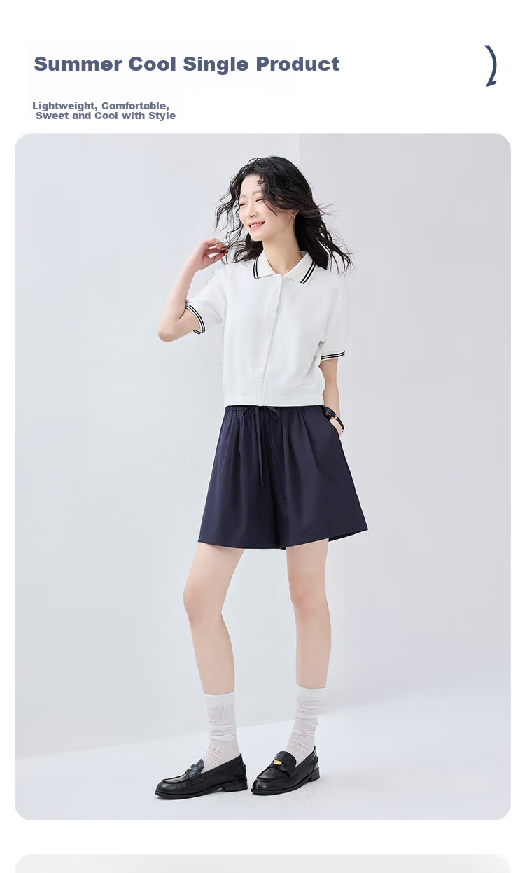 Giordano Women's Casual Shorts, Summer New Style, Pleated Lightweight Pants, Elastic Waist Wide-Leg Shorts for Women, 05405308 4
