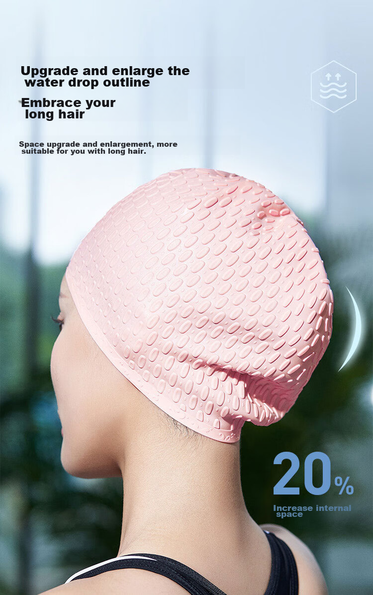 JD Original Silicone Swim Cap for Women with Long Hair, Concave Non-Slip Particles Swimming Cap for Men And Women, Bubble Cap, Cloud White 8