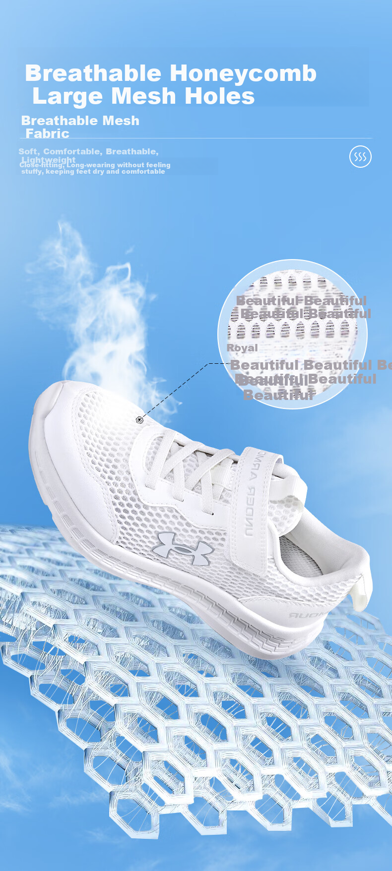 Under Armour Children's Simple High-Elasticity Running Shoes for Boys And Girls, Durable Easy-To Velcro Lazy Sports Sneakers 3