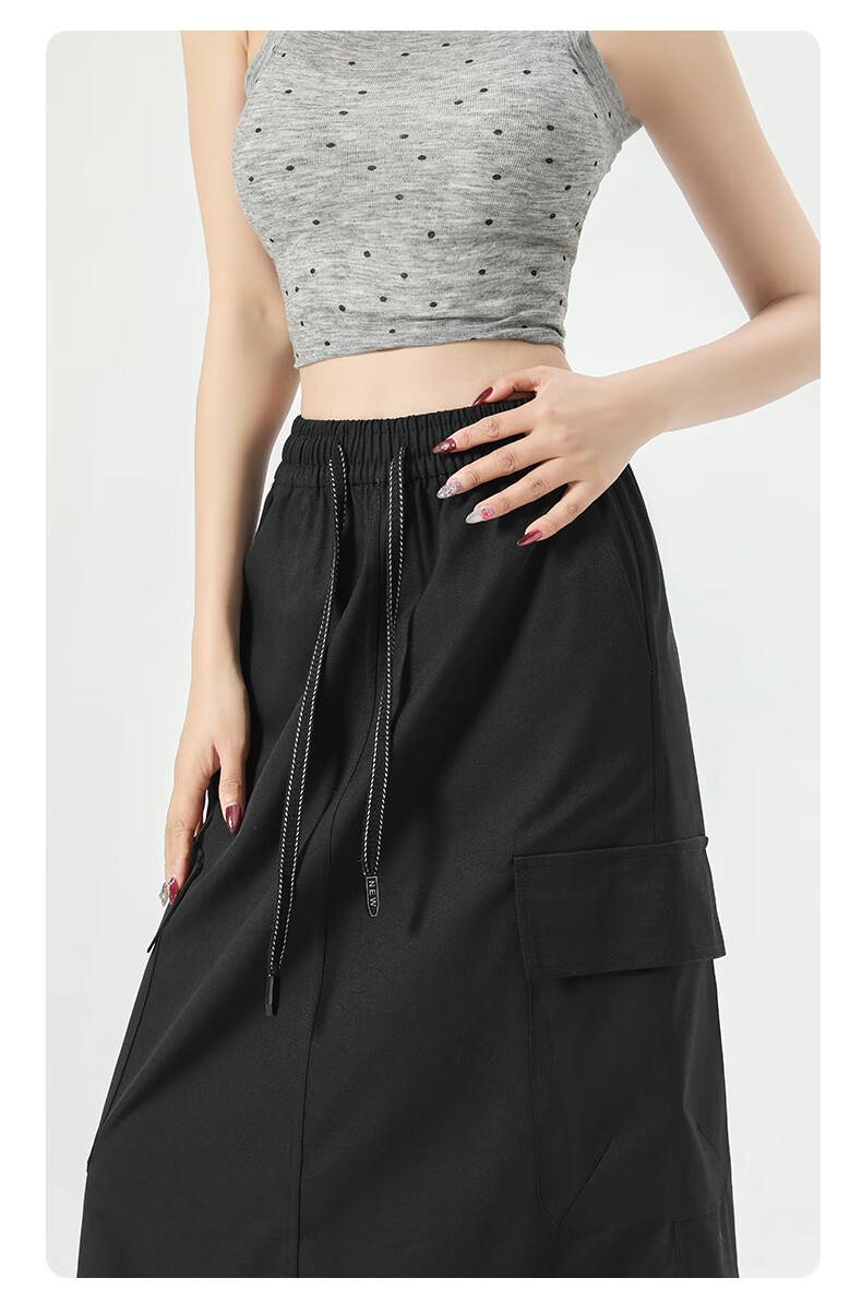 Langsha Women's Workwear High-Waist American Style Versatile Mid-Length A-Line Skirt Summer Casual Commuter Skirt 14