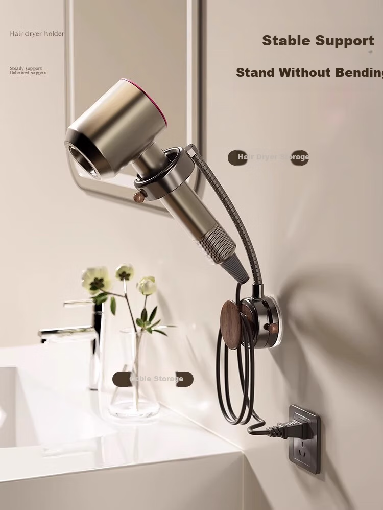 Fanxia Suction Cup Hair Dryer Holder, No Drilling Required, Bathroom Hair Dryer Rotating Wind Tube Hanger, Wall-Mounted Lazy Person's Handless Desig 4