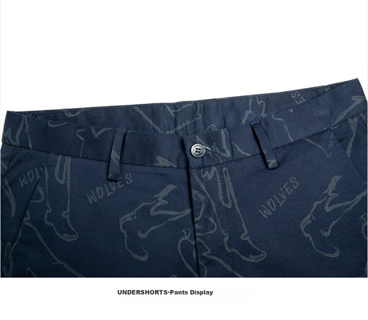 DANCING WOLVES [Cotton Spandex & All-Over Adult Label] Summer Breathable Skin-Friendly Flat Waist Casual Shorts, 102 Dark Blue, Size 31 9