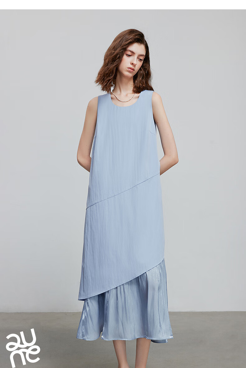Chuyu Oxygen Sensation Dress for Women, 2025 Summer New Vacation Style Patchwork Faux Two-Piece Vest Dress, Sky Blue, S 12