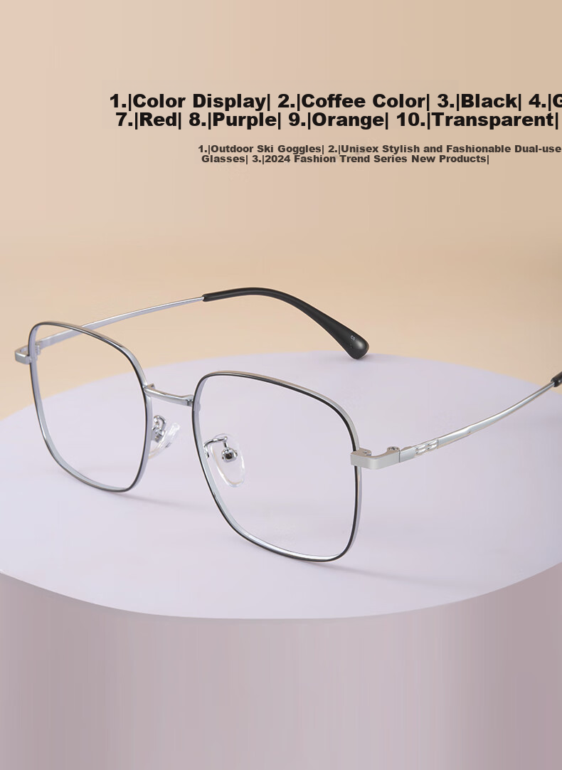 Jingbang Myopia Glasses for Men And Women, Ultra-Light Large Face Slimming Square Frame with Blue Light Protection, Rose Gold Non-Prescription Blue Light Blocking Lenses 3