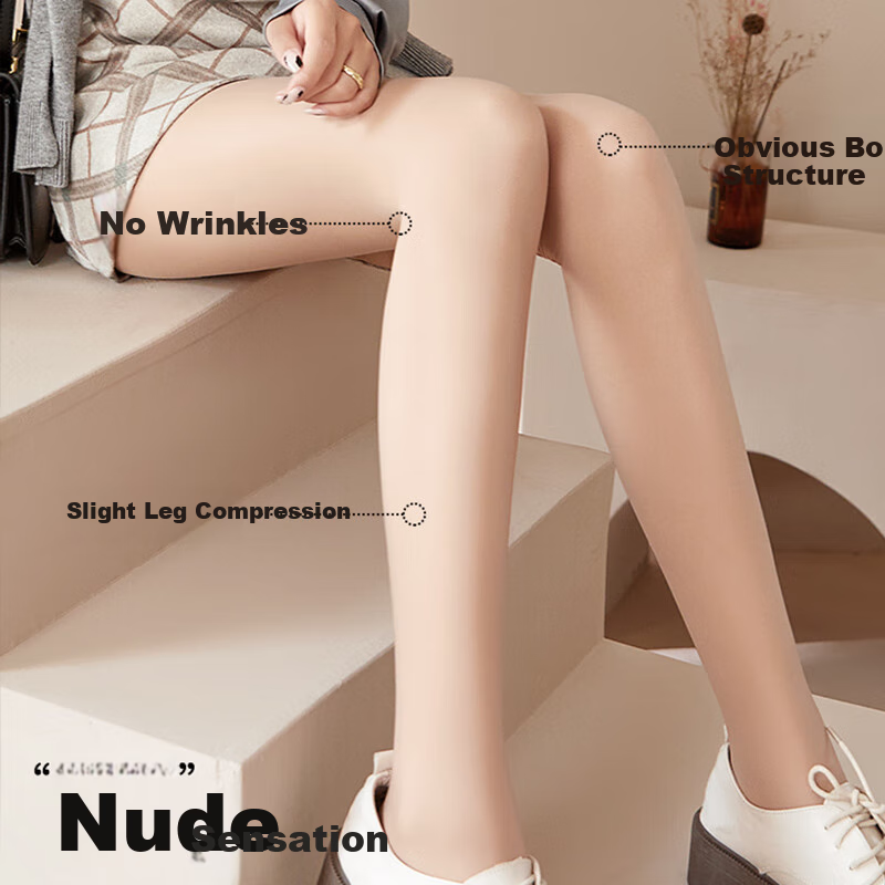 LangSha Nude-Colored Leggings for Women, Outdoor Wear, Bare-Leg Effect, Skin-Like Feel, Autumn And Winter Fleece-Lined, High-Waisted, Tummy Control, Double-Layer Pantyhose with Foot Covers