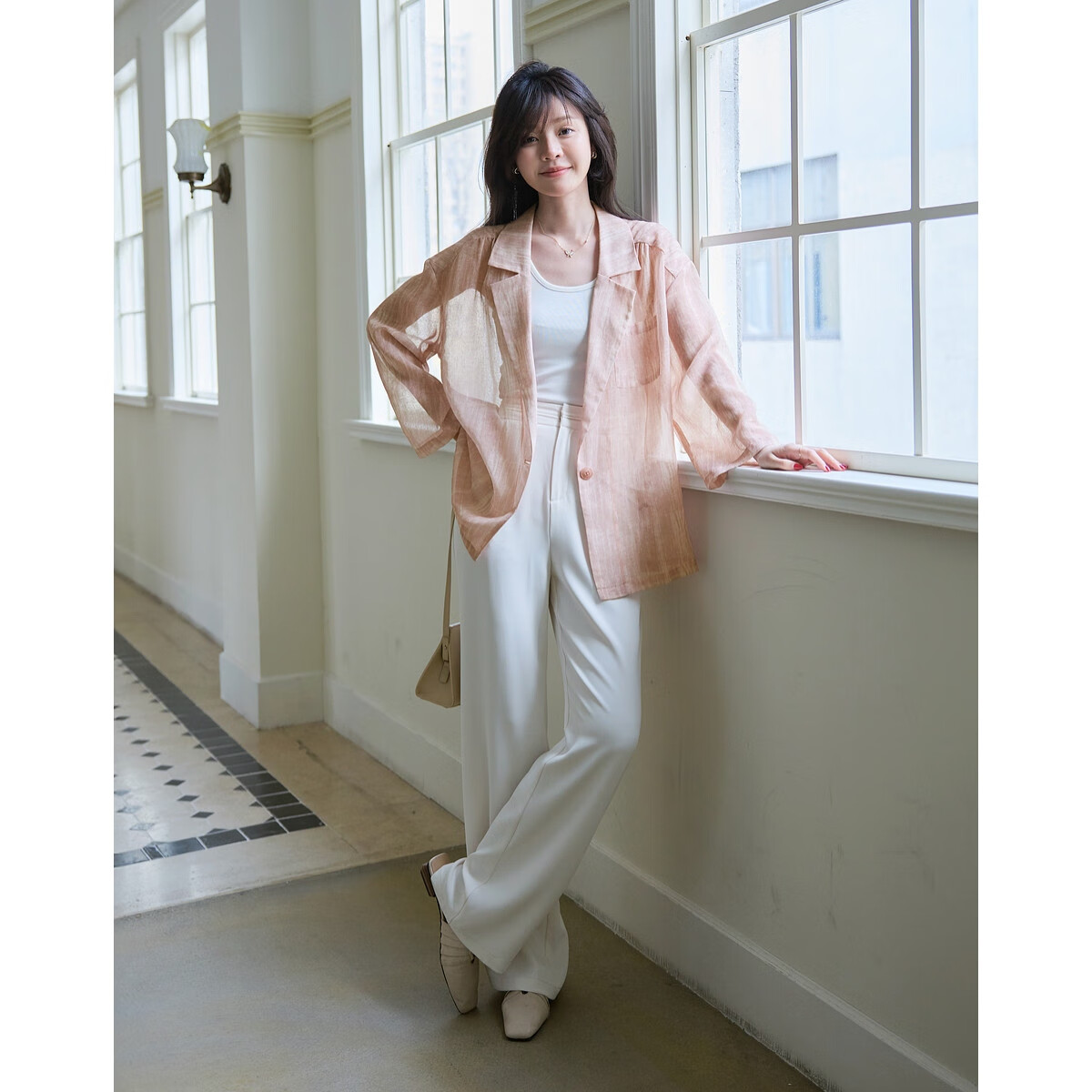 Mt [Rouwu Yunying] Spring Lightweight Printed One-Button Three-Quarter Sleeve Blazer, Loose-Fitting Concealing Women's Suit Jacket
