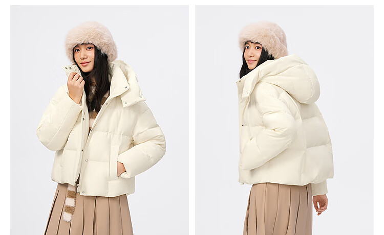 BOSIDENG Women's 25th Anniversary Winter 90% Down Thickened Detachable Hood Loose Short Warm Down Jacket Mall Edition 5