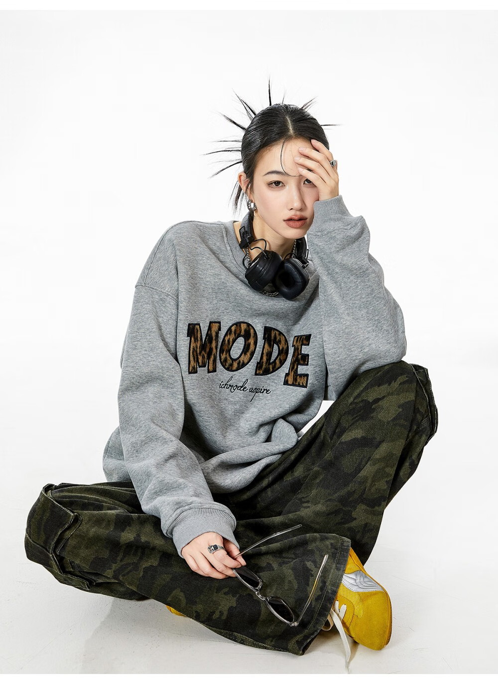 ICH MODE American Style Gray Crewneck Sweatshirt Women 2026 Spring New Loose Casual Jacket Top Light Gray S 12