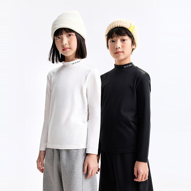Annil Kids' Unisex High Neck Long Sleeve T-shirt 2025 Autumn New Solid Color Base Shirt