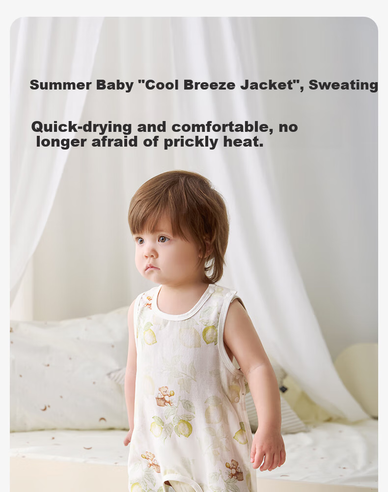Shiyuejiejing Baby Romper, Summer Thin Style, Bamboo Cotton Gauze Half-Back Belly Pocket, Unisex Children's Bodysuit Vest 1